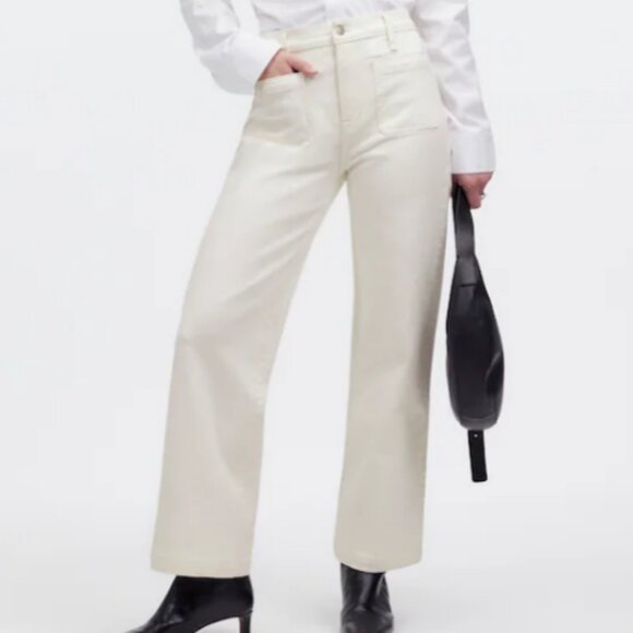 Madewell The Emmett Wide-Leg Full Length Jean: Patch Pocket Ed. Tile White NWT